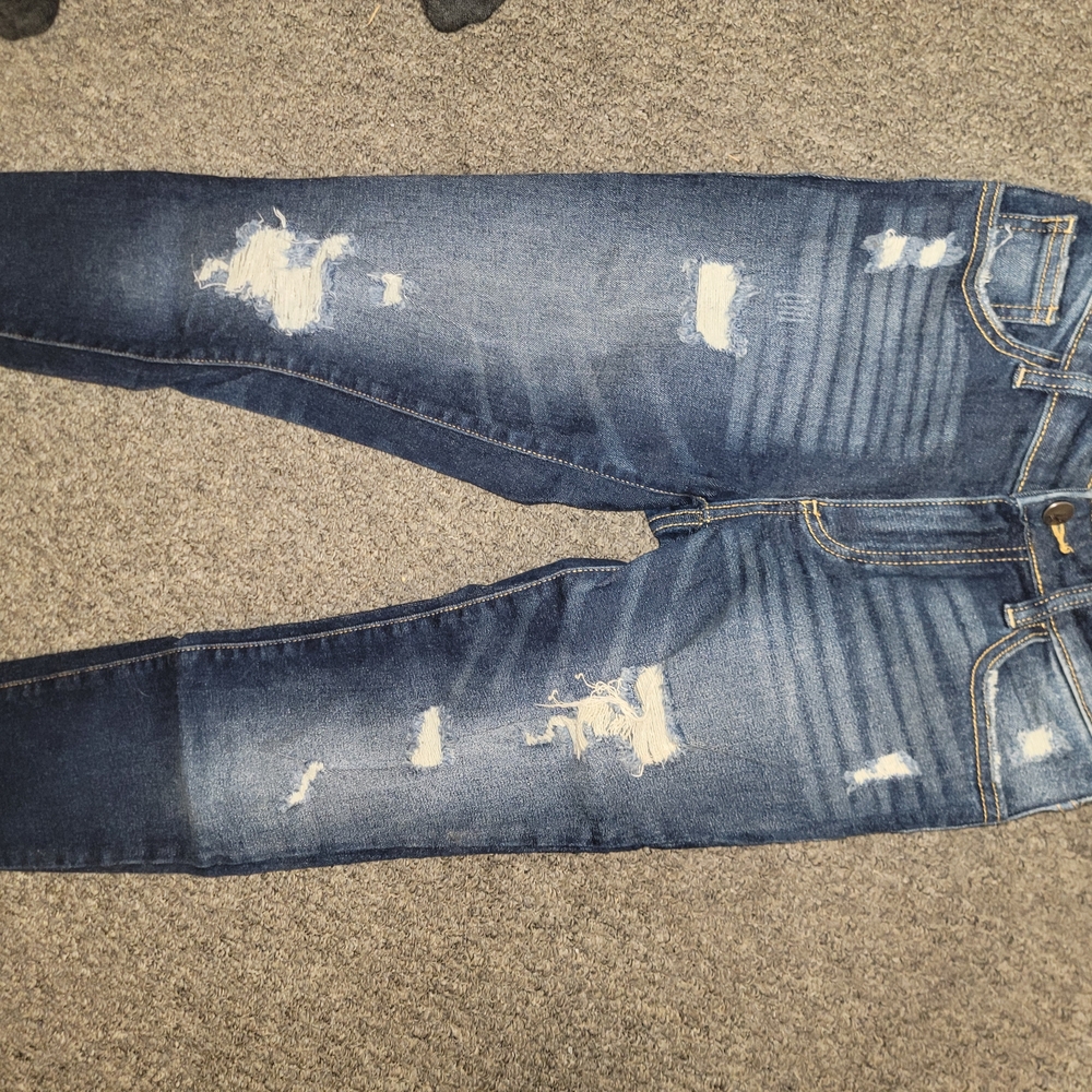 Signature Dark Blue Distressed Boyfriend Jeans